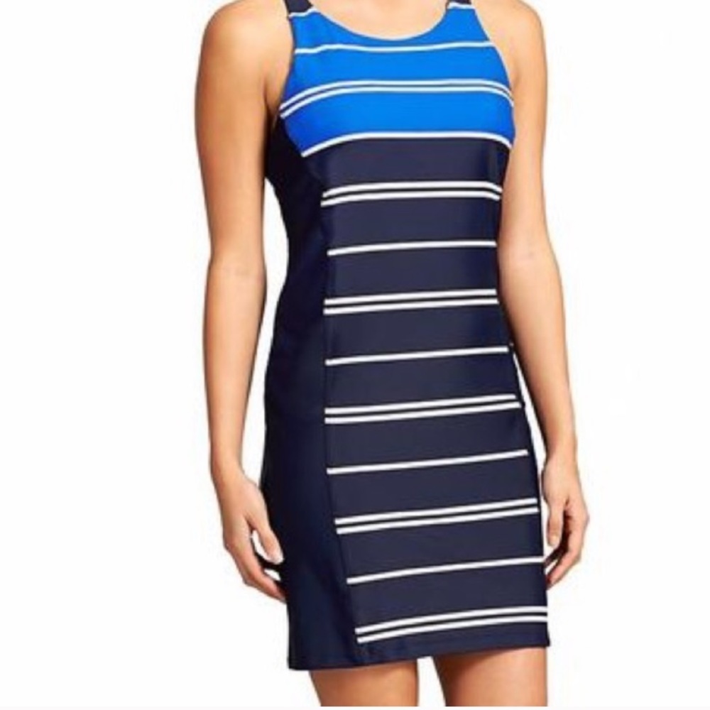 Athleta Caspian Blue Stripe Colorblock Swim Dress